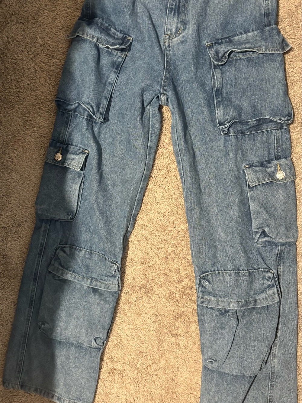SHEIN Light Blue Wide Leg Cargo Jumpsuit Pants
